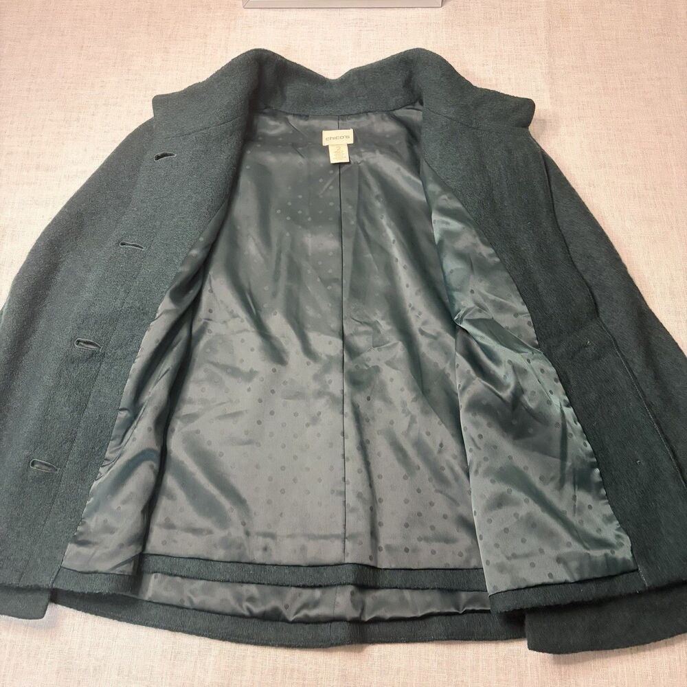 Chico's Sz 2 (12) Emerald Green Wool Poncho Jacket Blazer Hidden Buttons EUC - Picture 7 of 10